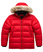 Plush-Trim Hooded Goose Down Puffer Jacket – Red | B2B Low MOQ