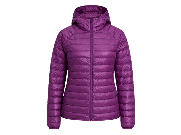 Women’s Hooded Narrow-Quilted Goose Down Jacket – Purple | B2B Low MOQ