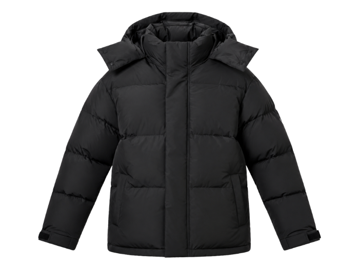 B2B Men’s Hooded Eider Down Puffer Jacket Black Low MOQ Winter Manufacturer front design preview