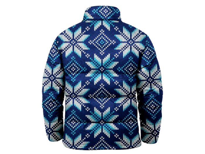 Men’s Blue Snowflake Print Puffer Jacket B2B Low MOQ Winter Manufacturer