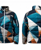 Geometric-Print Sublimated Puffer Jacket – Teal, Navy, White and Tan | B2B Low MOQ