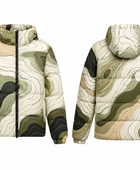 Hooded Abstract Contour-Print Sublimated Puffer Jacket – Olive, Cream, Khaki and Black | B2B Low MOQ