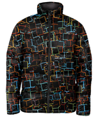 Geometric-Line Sublimated Puffer Jacket – Black with Multicolour Outline Print | B2B Low MOQ