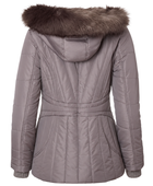 Custom Women’s Taupe Fur-Trim Hooded Eider Down Puffer Jacket B2B