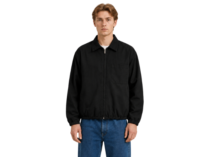 Custom Men’s Black Zip-Front Casual Denim Jacket B2B front design preview