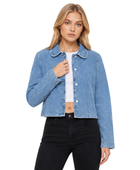 B2B Women’s Light Blue Cropped Denim Jacket Low MOQ Denim Manufacturer
