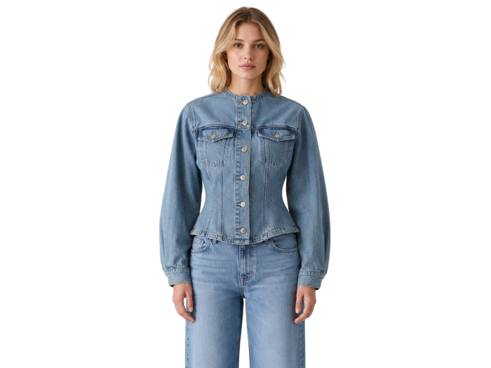 Custom Collarless Button-Front Denim Jacket B2B