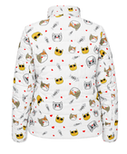 Playful Icon-Print Sublimated Puffer Jacket – White with Multicolour Motifs | B2B Low MOQ