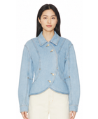 B2B Women’s Asymmetric Denim Jacket Low MOQ Denim Manufacturer Light Blue