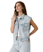 Women’s Light Blue Sleeveless Denim Vest | B2B Low MOQ Denim Manufacturer