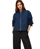 B2B Women’s Zip-Front Denim Jacket Dark Blue Low MOQ