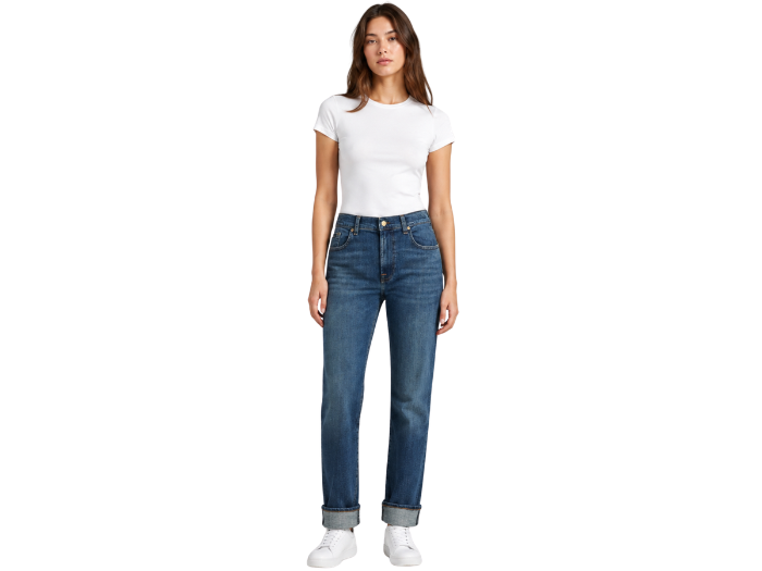 Straight Leg Denim Pants Dark Blue Wash Turn Up Hem | B2B Low MOQ front design preview