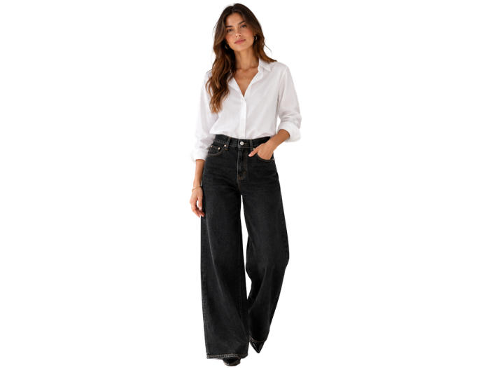Wide Leg Denim Pants Black | B2B Low MOQ front design preview
