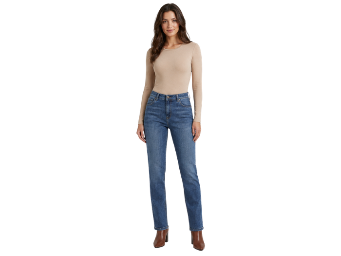 Straight Leg Denim Pants Mid Blue Wash | B2B Low MOQ