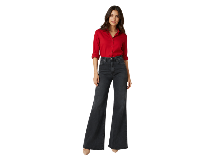 Wide Leg Denim Pants Charcoal Grey | B2B Low MOQ front design preview