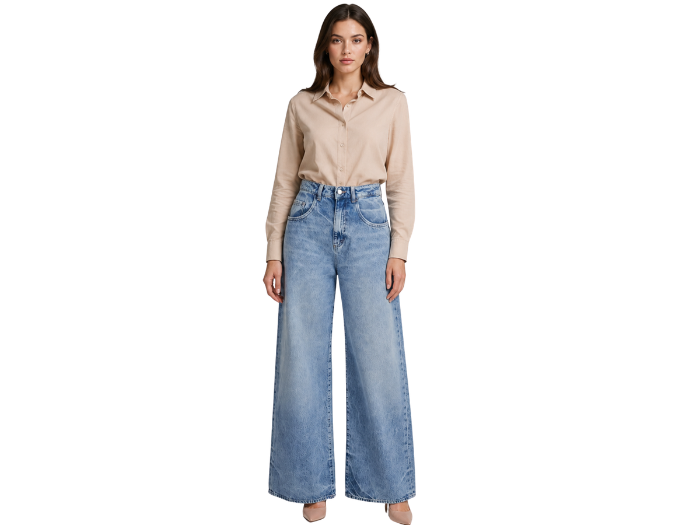 Wide Leg Denim Pants Light Blue Faded Wash | B2B Low MOQ