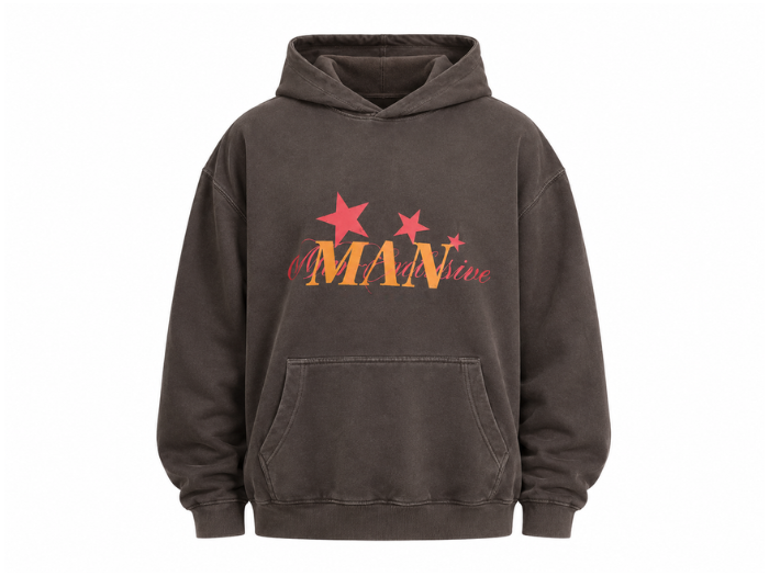 Custom Star Printed DTF Hoodie Dark Brown Men’s B2B Hoodie Manufacturer