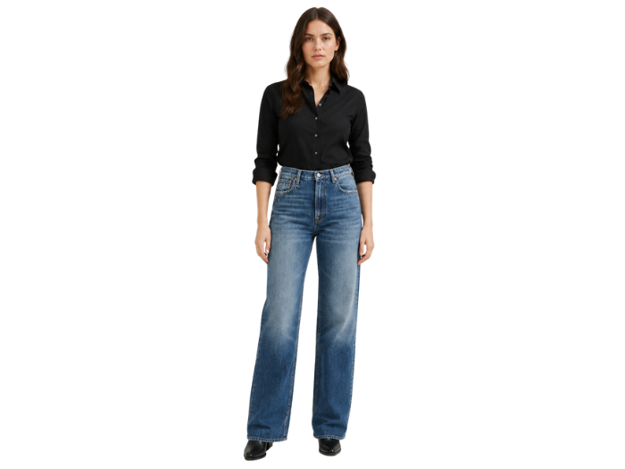 Straight Leg Denim Pants Mid Blue Distressed Wash | B2B Low MOQ
