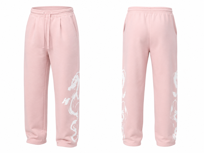Balloon Fit Screen Printed Washed Sweatpants Light Pink Dragon Graphic | B2B Low MOQ