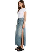 Custom Women’s Side-Slit Denim Maxi Skirt Blue B2B