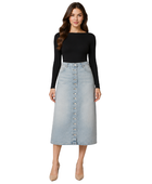 B2B Button-Front Denim Midi Skirt Women’s Light Blue Custom