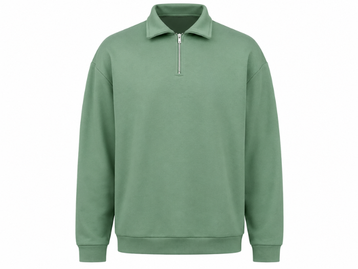 Quarter Zip Sweatshirt Sage Green | B2B Low MOQ front design preview
