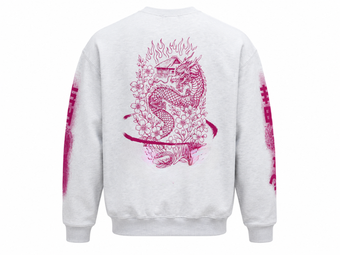 Oversized Sweatshirt White Dragon Floral Screen Print | B2B Low MOQ