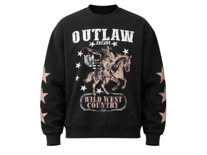 Oversized Boxy Sweatshirt Black Western Screen Print | B2B Low MOQ front design preview