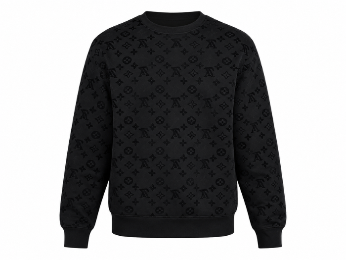 Crewneck Sweatshirt Black Tonal Geometric Pattern | B2B Low MOQ