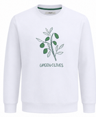 Crewneck Sweatshirt White Olive Branch Front Graphic | B2B Low MOQ