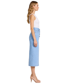 Custom High-Waisted Button-Front Light Blue Denim Midi Skirt