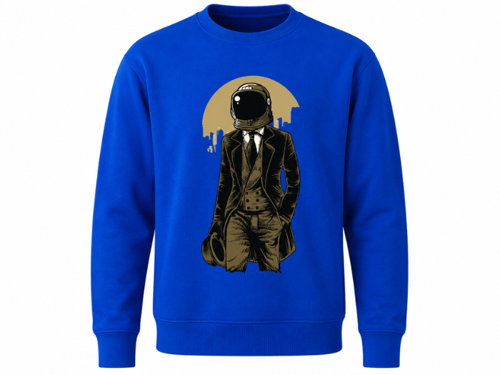 Crewneck Sweatshirt Royal Blue Astronaut Screen Print | B2B Low MOQ