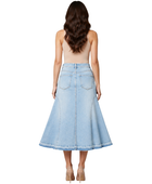 B2B High-Waisted Light Wash Flared Denim Midi Skirt