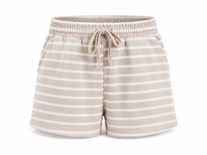 Sweat Shorts Beige White Stripe Screen Printing | B2B Low MOQ