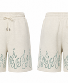 Sweat Shorts Off White Outlined Flame Screen Printing | B2B Low MOQ