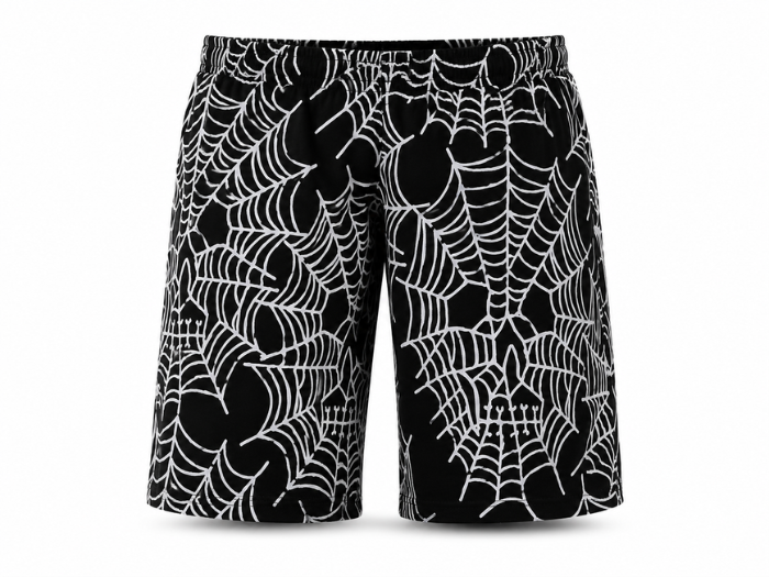 Sweat Shorts Black Web Skull Screen Printing | B2B Low MOQ front design preview