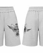 Baggy Track Sweat Shorts Light Grey Wing Graphic Screen Printing | B2B Low MOQ