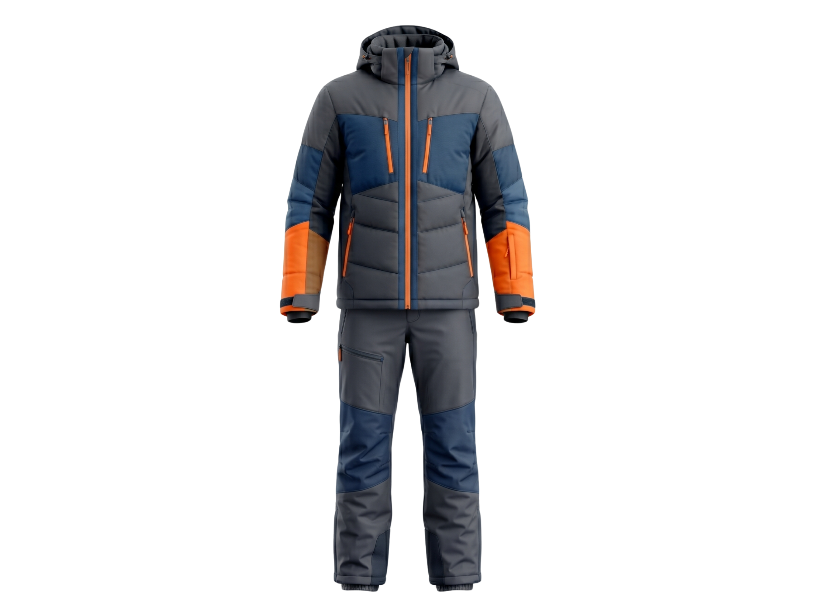 Custom Two-Piece Ski Suit Charcoal Navy Orange Winter Wear Manufacturer