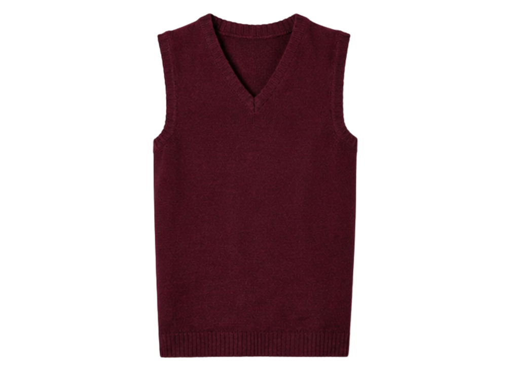 School V-Neck Sweater Vest Burgundy | B2B Low MOQ Wholesale Manufacturer front design preview