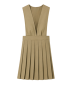 School V-Neck Pleated Jumper Khaki Beige | B2B Low MOQ Wholesale Manufacturer