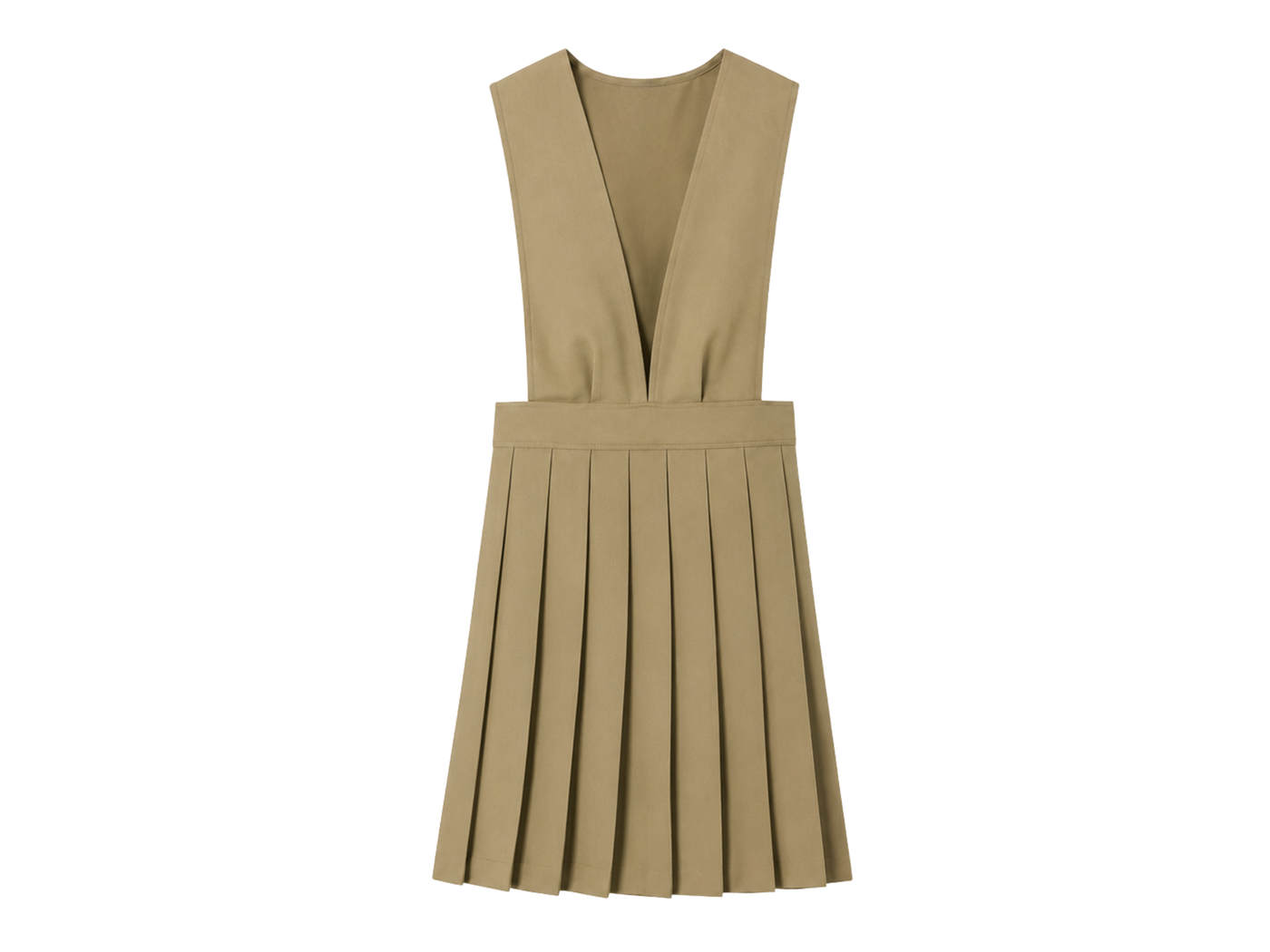 School V-Neck Pleated Jumper Khaki Beige | B2B Low MOQ Wholesale Manufacturer