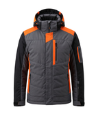 Custom Hooded Ski Wear Jacket Charcoal Grey/Orange B2B Winter Jacket Manufacturer