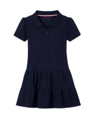 School Short Sleeve Ruffle Piqué Polo Dress Navy Blue | B2B Low MOQ Wholesale