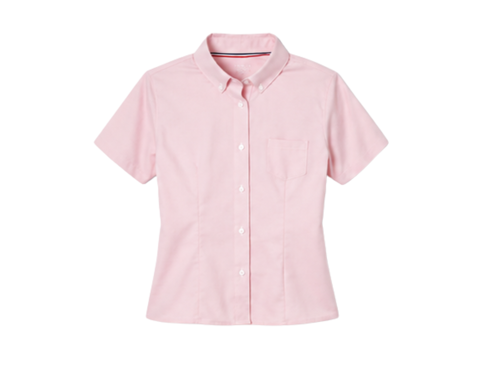 School Short Sleeve Fitted Oxford Shirt Light Pink | B2B Low MOQ Wholesale front design preview
