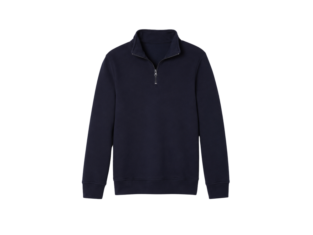 School Quarter Zip Fleece Sweatshirt Navy Blue | B2B Low MOQ Wholesale front design preview