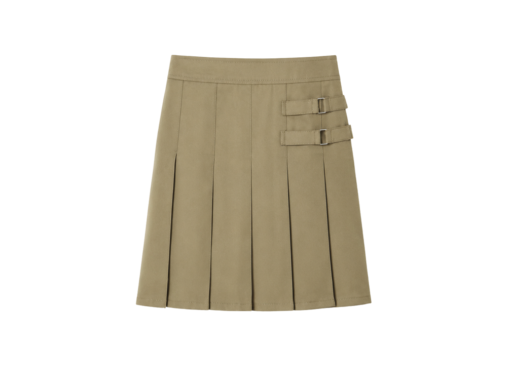 School Pleated Two-Tab Skirt Khaki Beige | B2B Low MOQ Wholesale front design preview