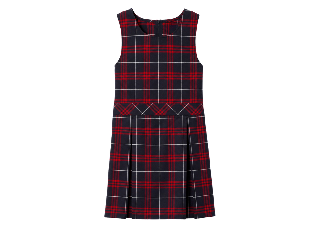 School Plaid Box Pleat Jumper Red Black White | B2B Low MOQ Wholesale front design preview