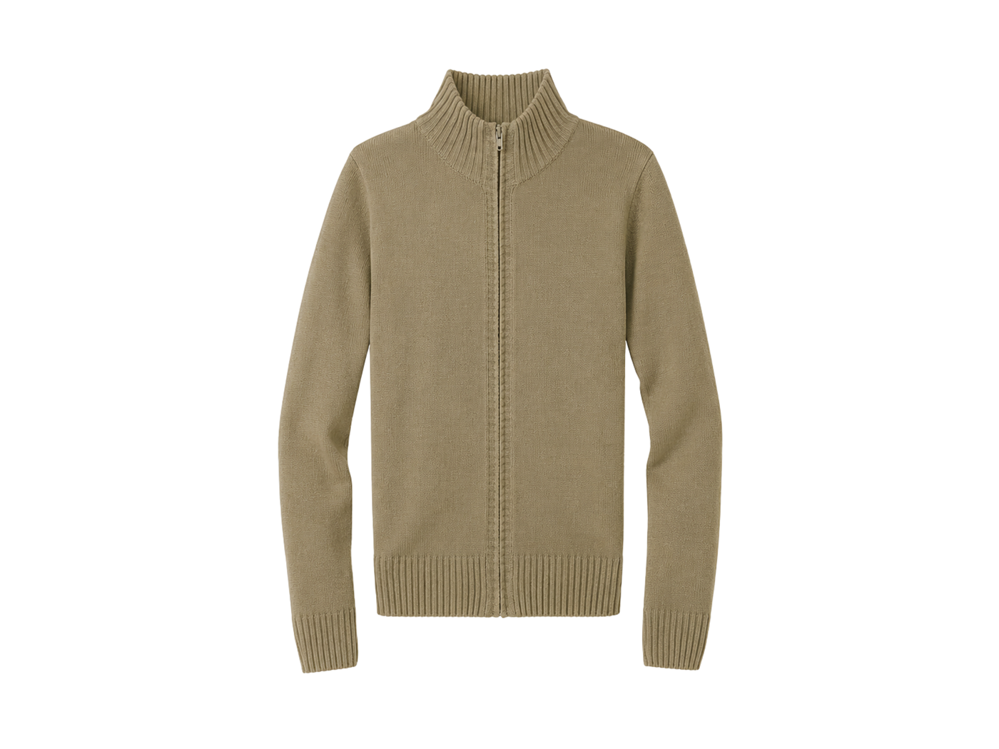 School Mock Neck Zip Front Sweater Khaki Beige | B2B Low MOQ Wholesale