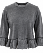 Women’s Acid Wash Ruffle Hem Crop Shirt B2B Acid Wash Manufacturer