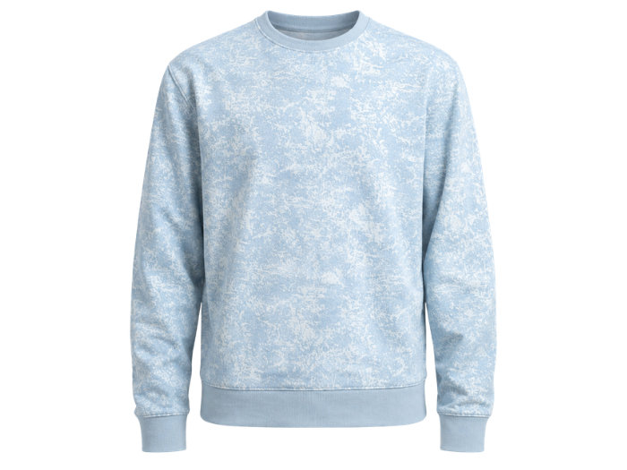 B2B Crewneck Sweatshirt Light Blue Acid Wash Low MOQ Acid Wash Manufacturer